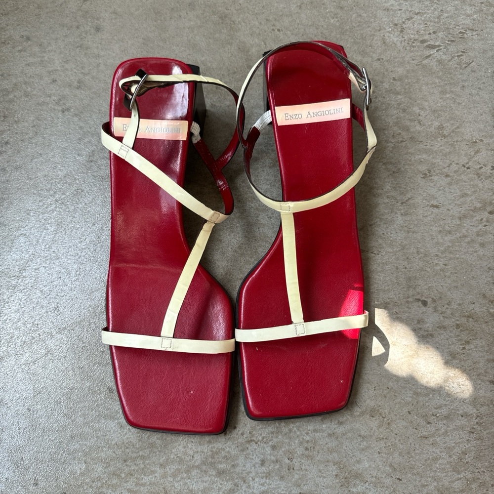 Enzo Angiolini Red and Cream Strappy Heels